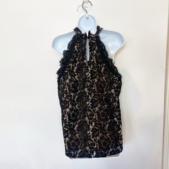 Talia Sleeveless Black Lace Halter Neck Top Floral Crochet Design Size Large - Picture 6 of 12